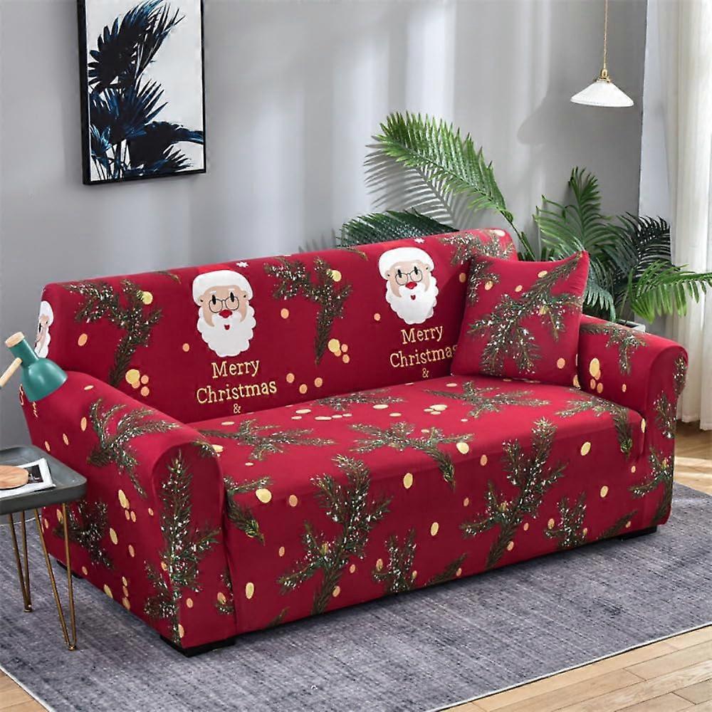 Christmas Sofa Cover Santa Claus Design for 3 Seat Couch, Washable Polyester with Elastic Bottom