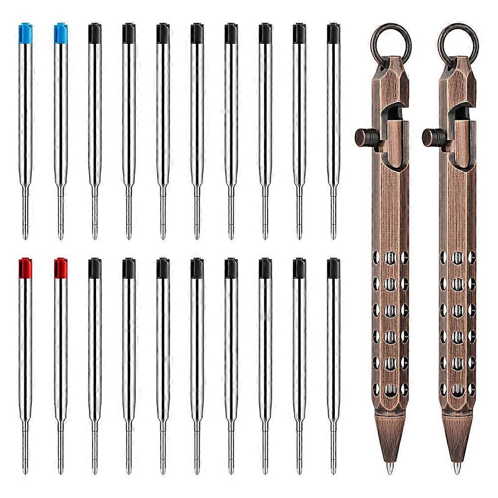 2Pack Bolt Action Pen Set, Hexagonal Solid Brass Pocket Pen with 20 Ballpoint Refills E