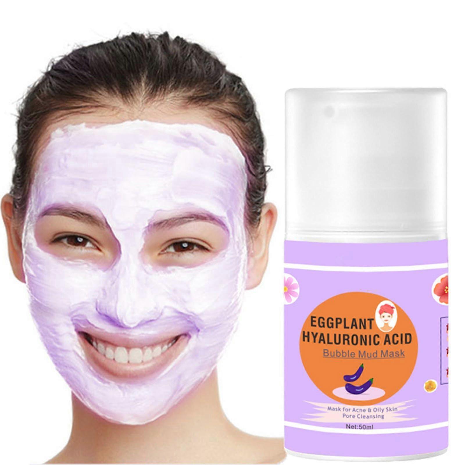 Eggplant Clay Face Mask with Hyaluronic Acid for Deep Pore Cleansing, Hydrating and AntiAging