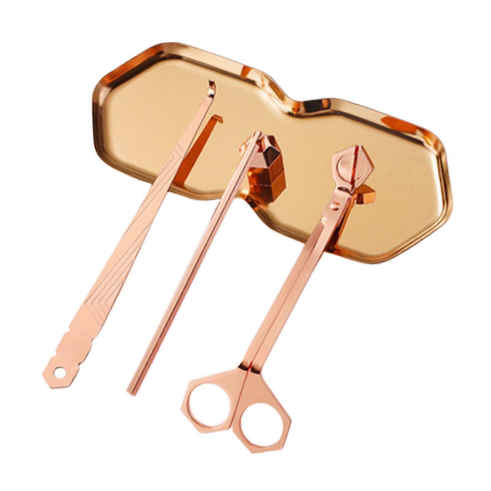 4 in 1 Rose Gold Candle Accessory Set with Wick Trimmer, Snuffer, Dipper and Tray for Valentine's Day
