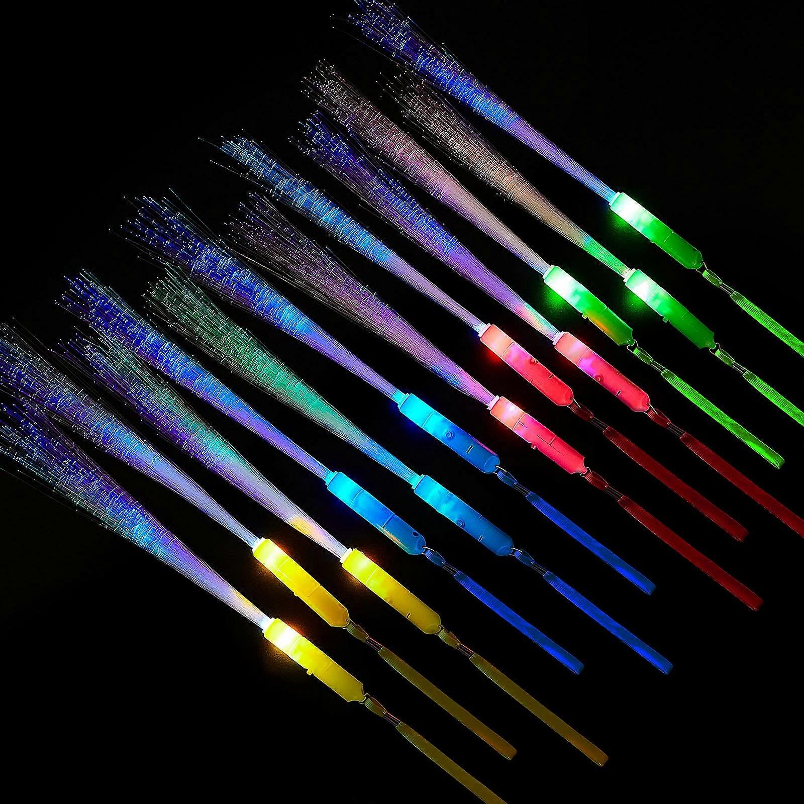 10pcs LED Fiber Optic Wands Bright MultiColor Glow Sticks with 3 Modes for Weddings and Parties