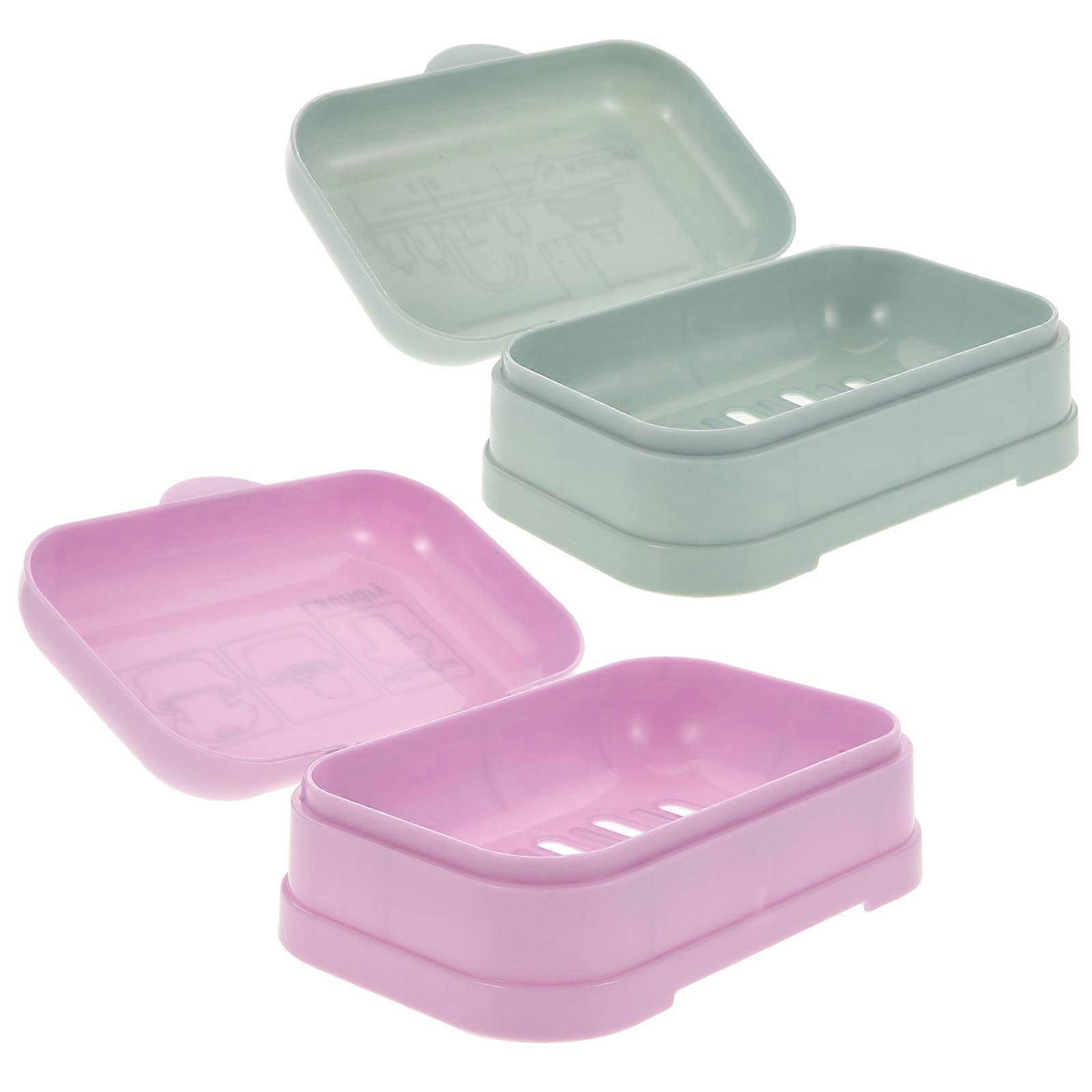 Assorted Color Lidded Soap Box for Bathroom Storage 2Pcs with Cover