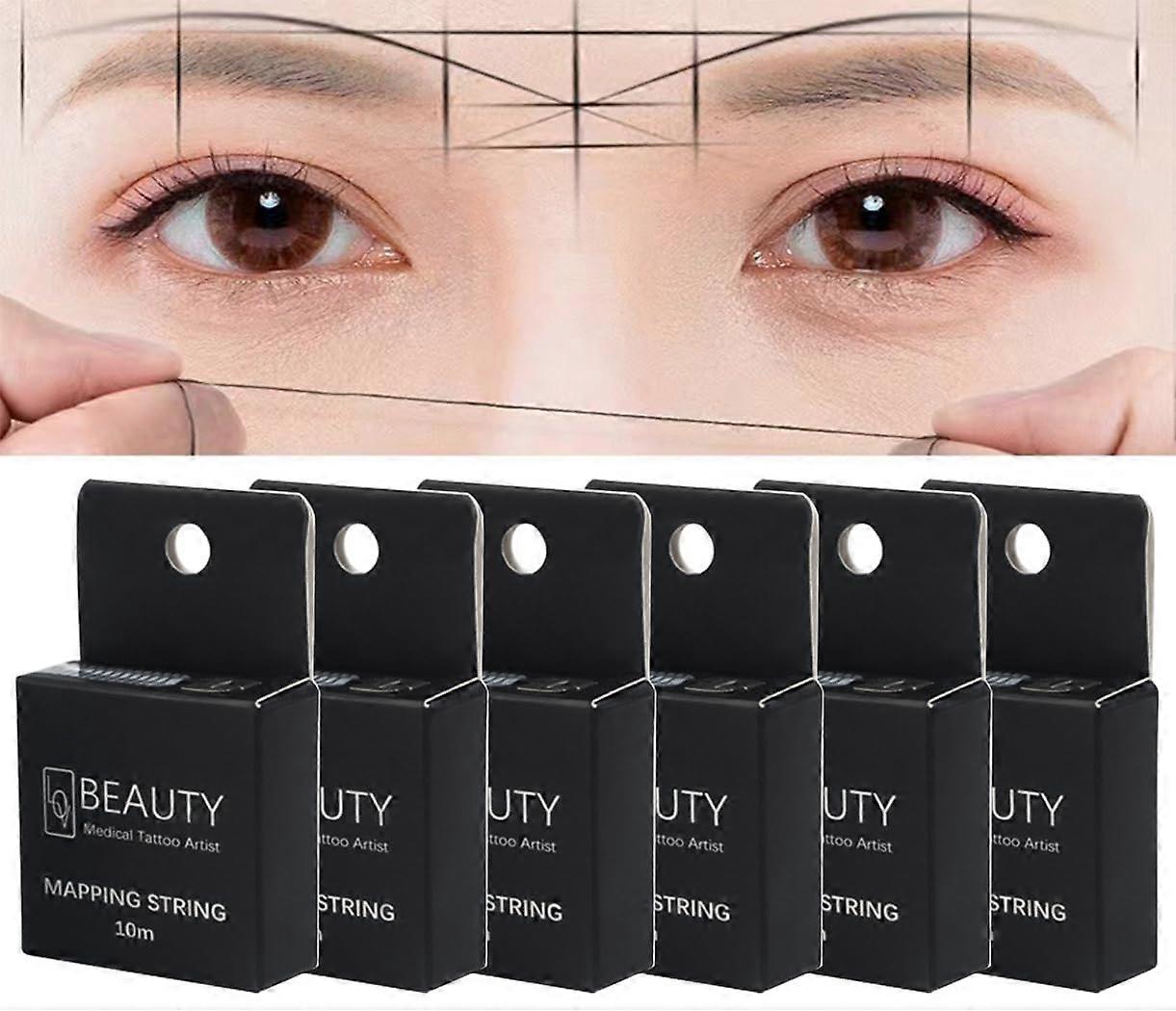 PreInked Eyebrow Mapping String with BuiltIn Cutter, Microblading Brow Measuring Tool, 10m, White Ink, 6 Pack