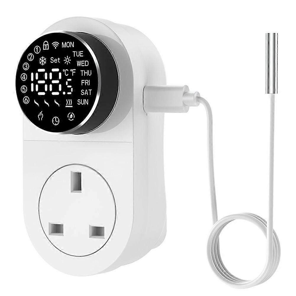 Digital WiFi Thermostat Plug Socket LCD Screen Temperature Controller with Waterproof Sensor Probe UK Plug