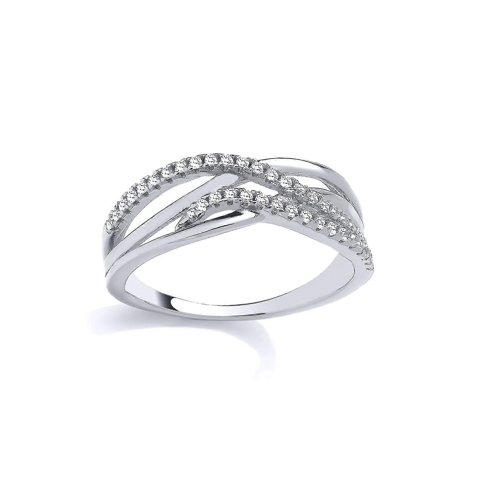 Jewelco London Sterling Silver CZ & Polished Crossover Ring