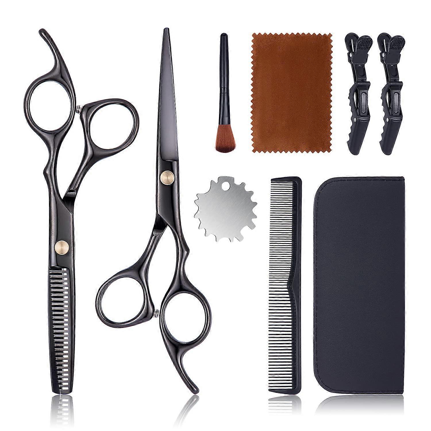 Professional Hair Cutting Scissors Set with Razor Sharp Blades and Ergonomic Offset Handle, Black