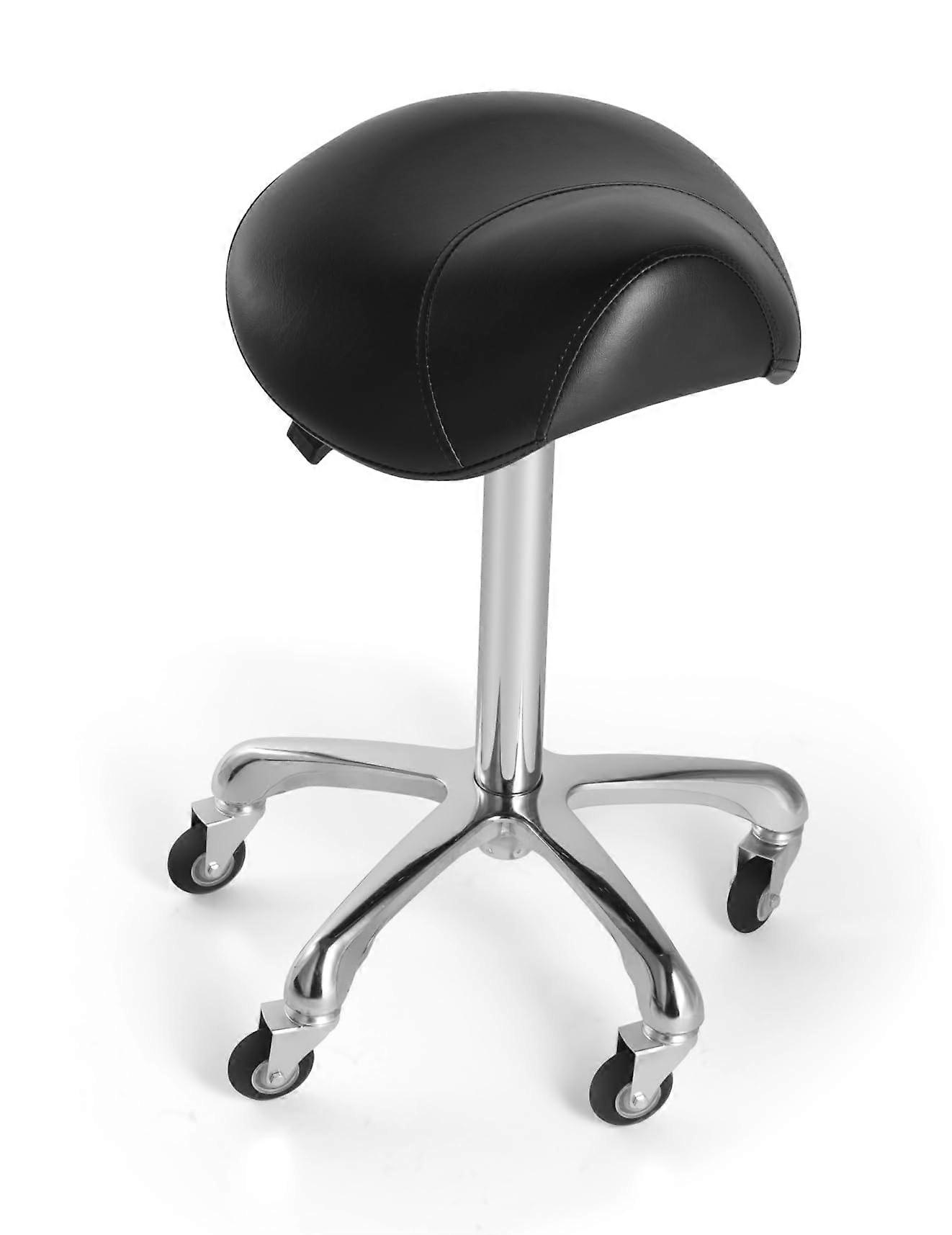 Black Adjustable Rolling Salon Stool with Ergonomic Backrest and Footrest for Pedicure Spa