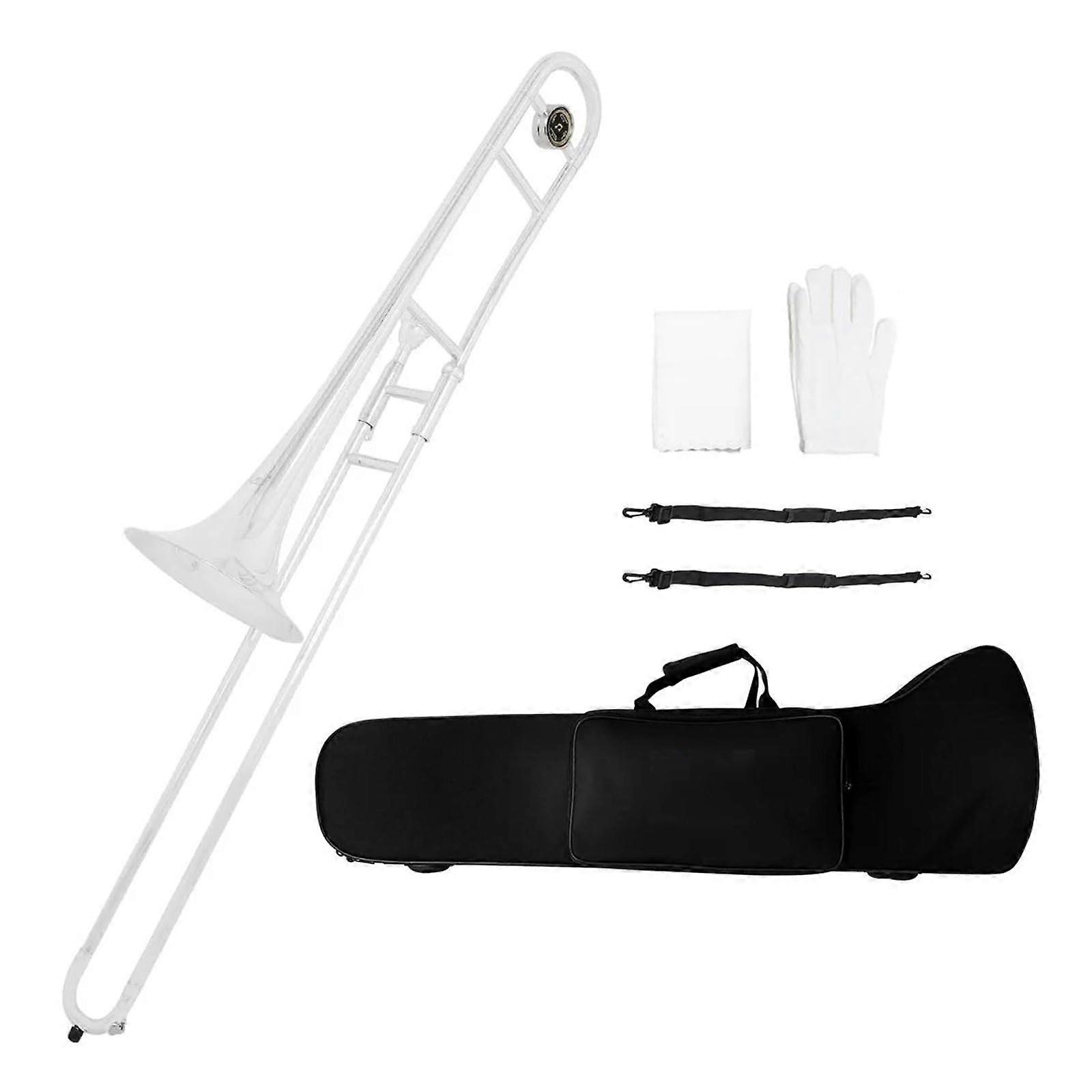 Beginner B Flat Trombone Silver Plated Brass for Student Band with Clear Warm Tone