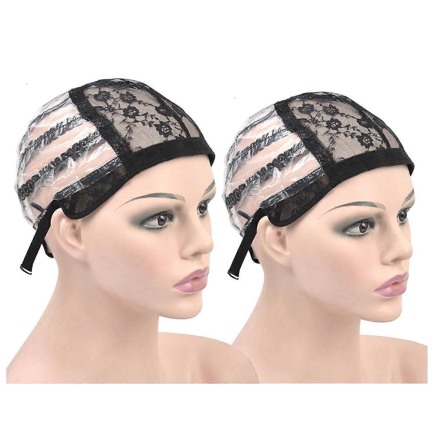 2 Pcs Medium Lace Wig Cap with Adjustable Strap, Breathable Black Net for Making Wigs 2122 Inch