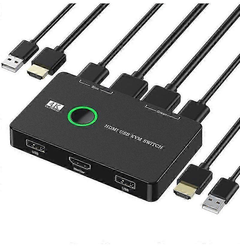 KVM Switch 2 Port Box USB and HDMI-Compatible Switch for 2 Computers