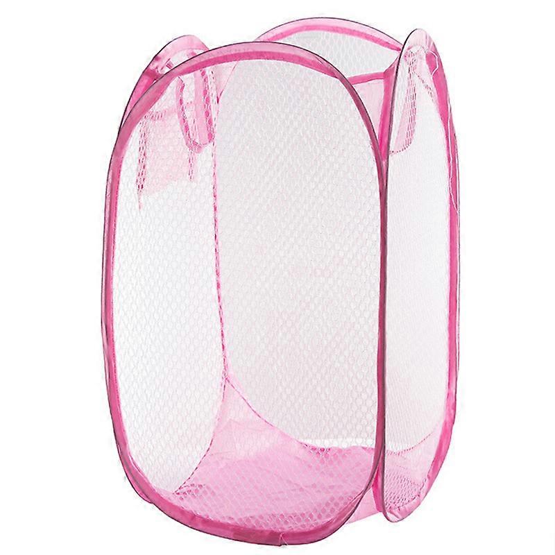 Laundry Hamper Pink Foldable Mesh Basket for Storing Clothes