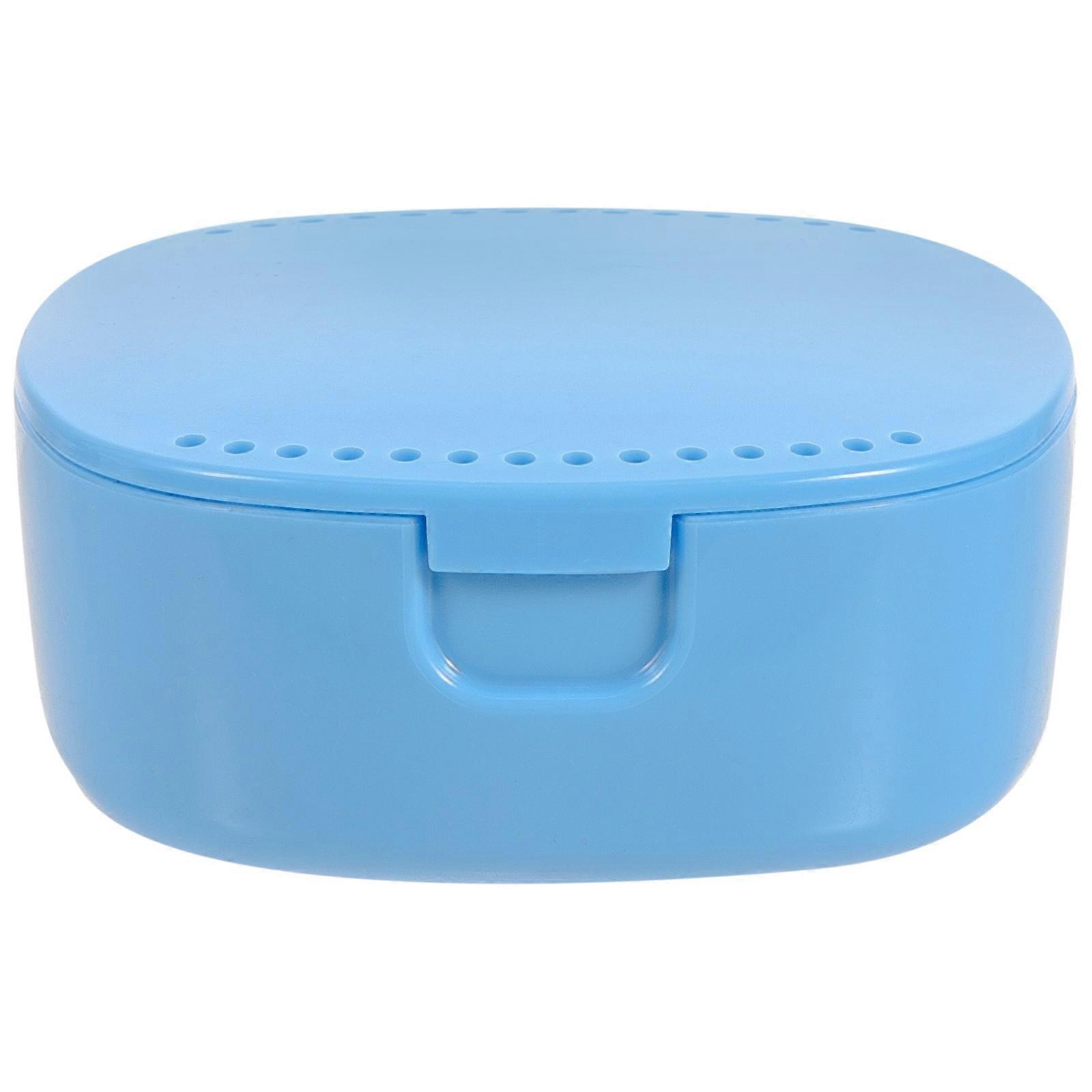 Blue Denture Box Retainer with Vent Hole for Portable Storage Container