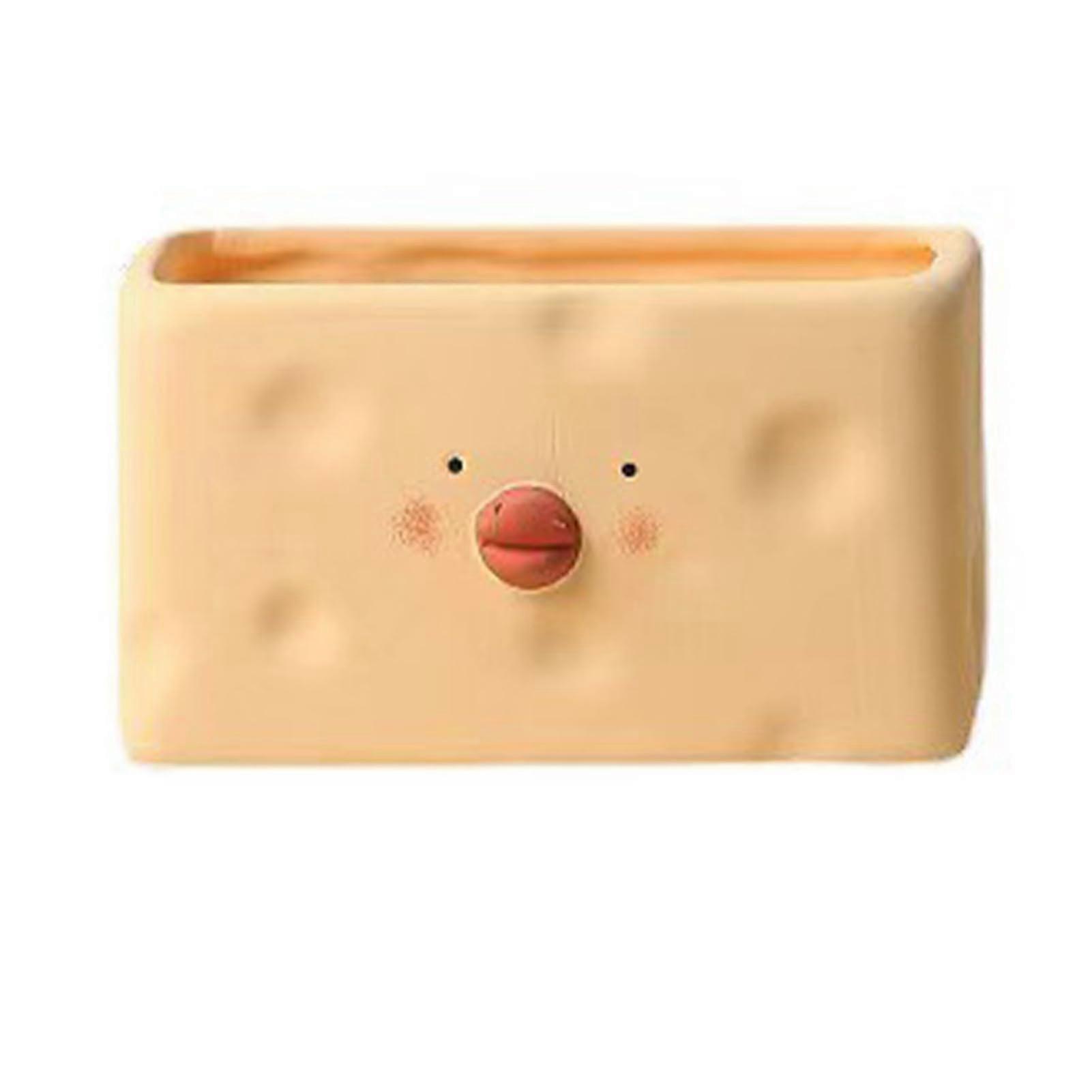 Yellow Ceramic Succulent Planter Cute Cartoon Chick Flower Pot Rectangular Design for Small Plants