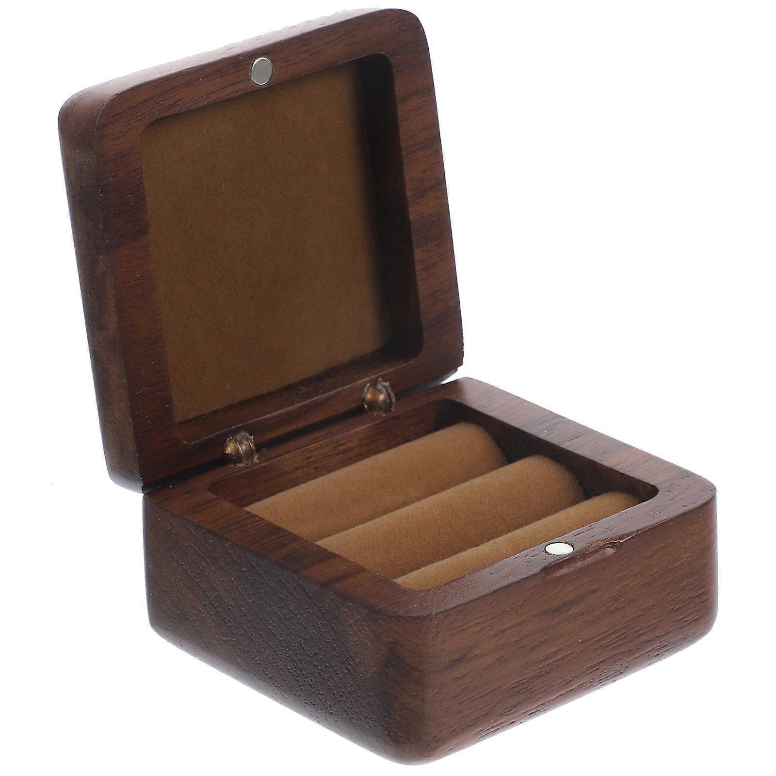 Wooden Ring Box for Proposal Storage Coffee Square Wedding Ring Organizer