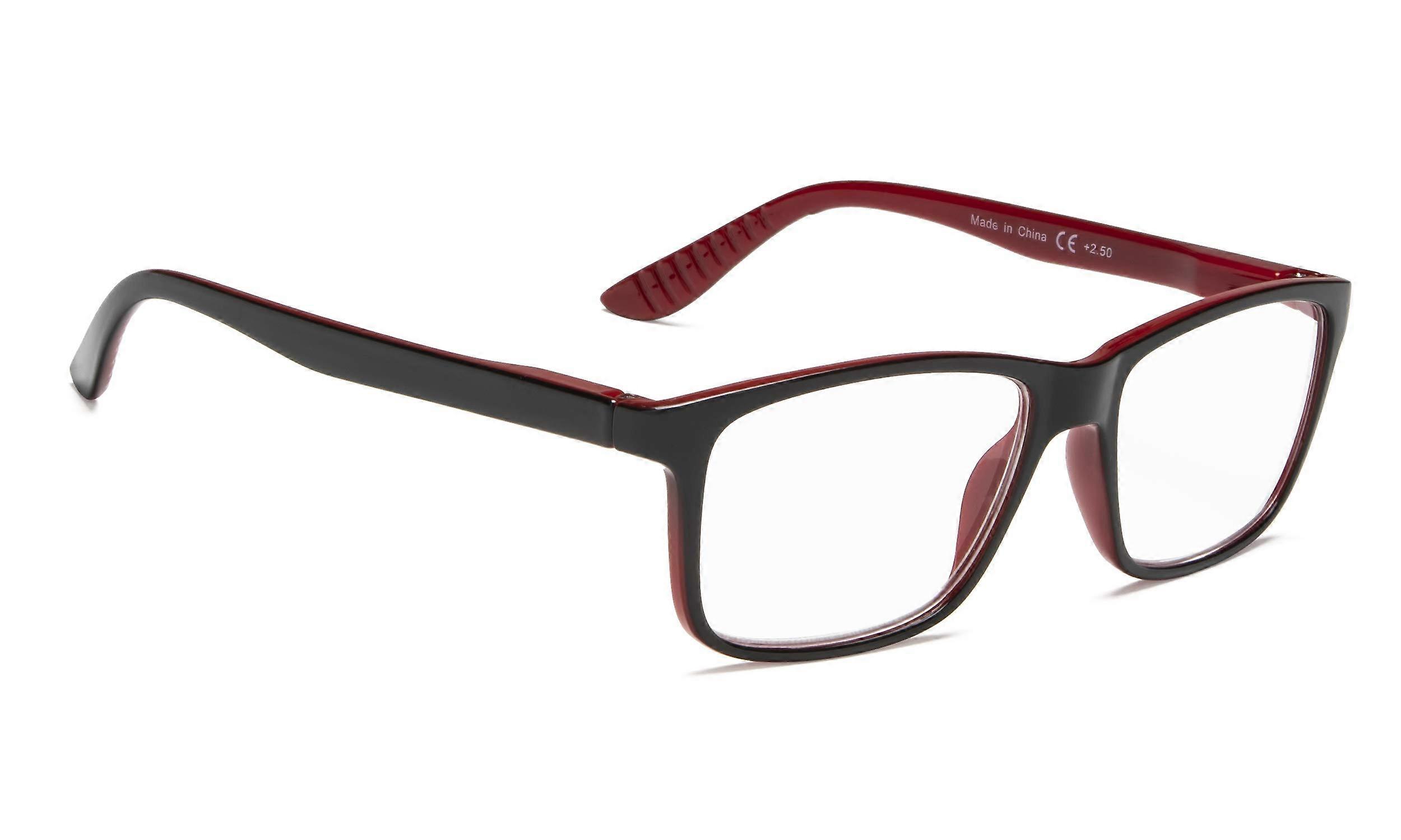 Red Rectangular Reading Glasses +1.50 Magnification Classic Frame Lightweight for Near Vision