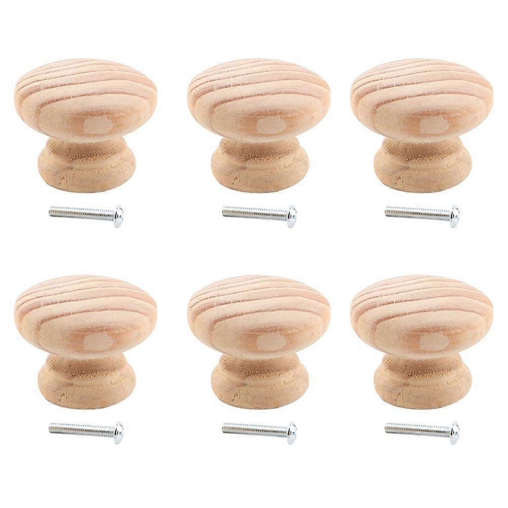 6Pcs Solid Wood Handle Nordic Style Door Handles Wardrobe Knobs with Screws