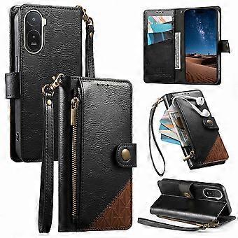 Compatible For Xiaomi Redmi A7 Pro 5G Case Color Splicing TPI PU Leather Flip Shockproof Phone Cover with Wrist Strap