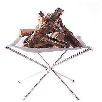 Portable Fire Pit Foldable Steel Mesh for Camping with Carrying Bag and Log Tongs