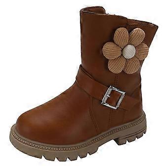 Bottes d'hiver tendance à semelles épaisses pour filles, pointure 513 | Bottes courtes confortables en cuir souple, adaptées aux petites filles et aux grandes filles