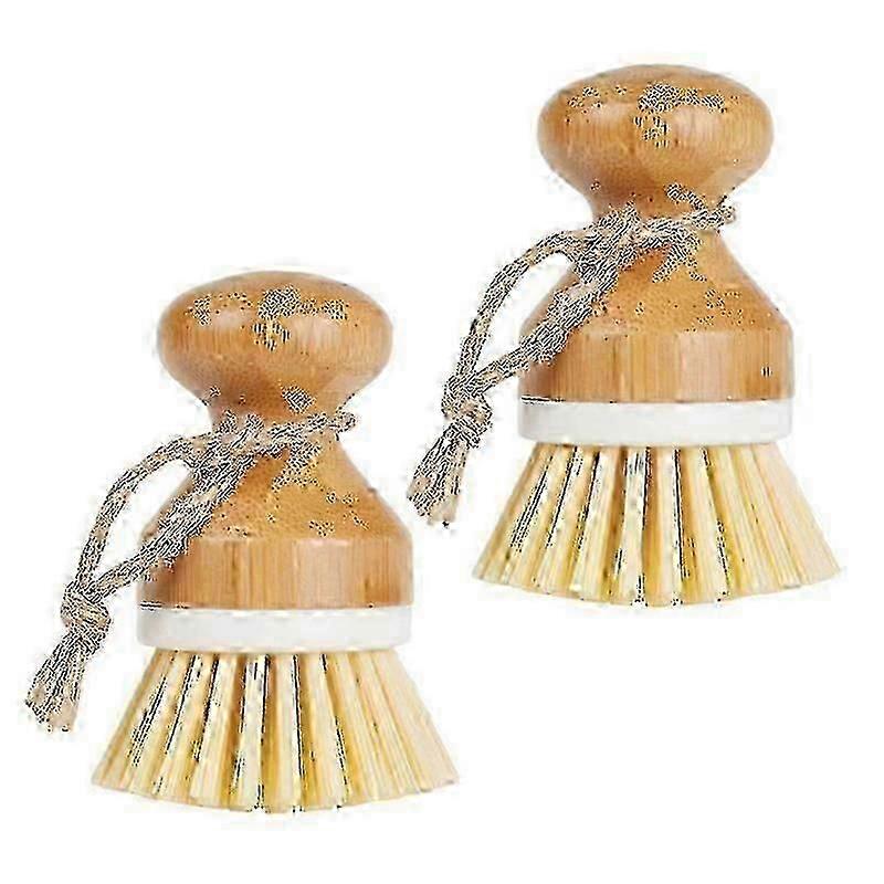 Dish Scrubber with Bamboo Handle, Cleaning Brush compatible with Flat Pans