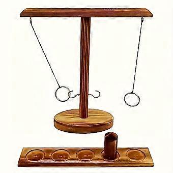 Wooden Hook Ring Game Set with T-Stand and Metal Rings, Adult Indoor Outdoor Party Competition Game for Bar Home Christmas Birthday Gift