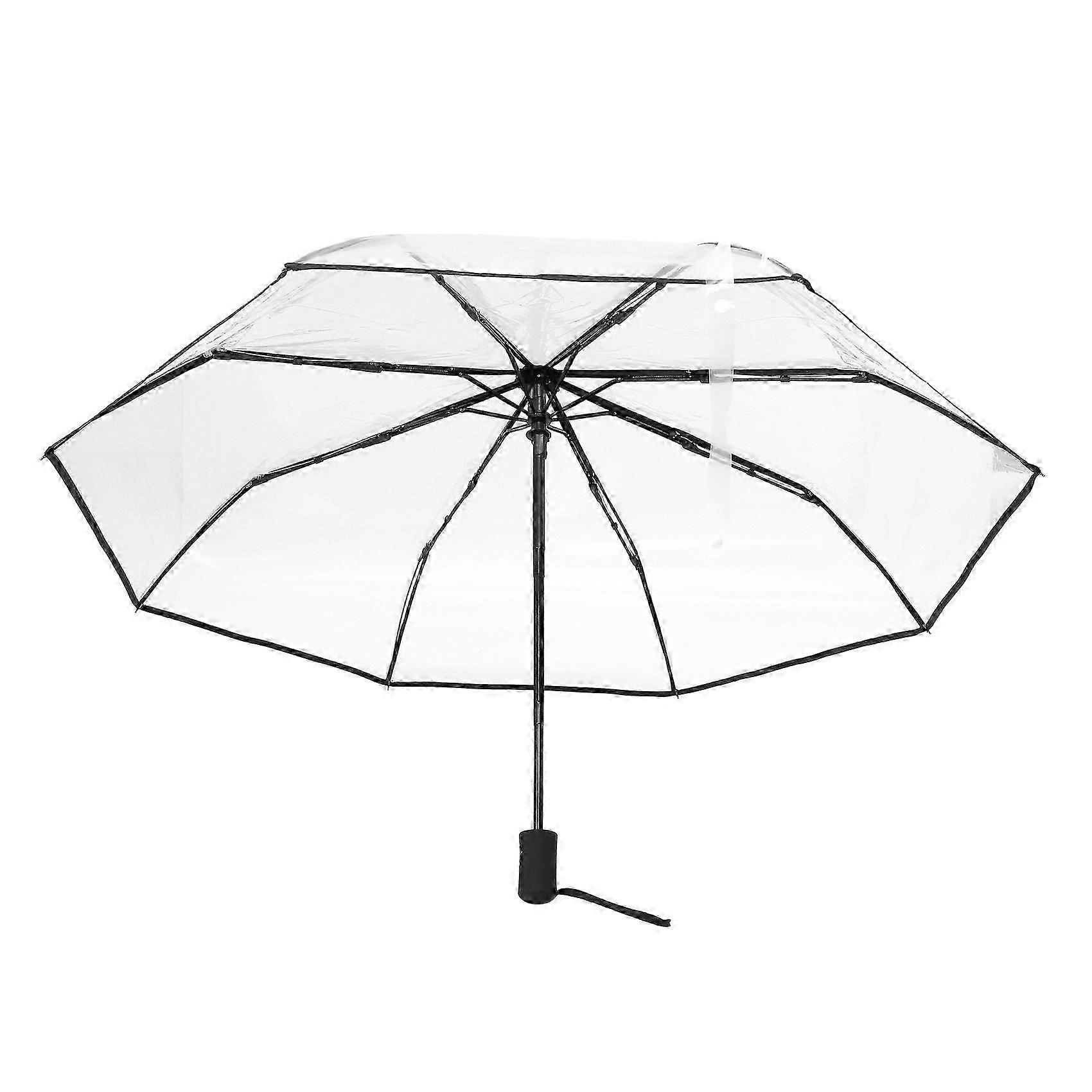 Transparent Umbrella Automatic Umbrella Compact Folding,Transparent + black border