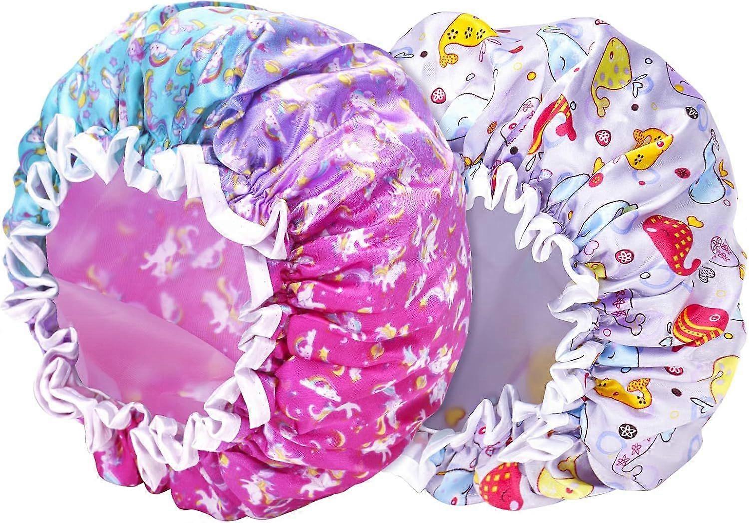 2 Pcs Children's Waterproof and Reusable Shower Caps