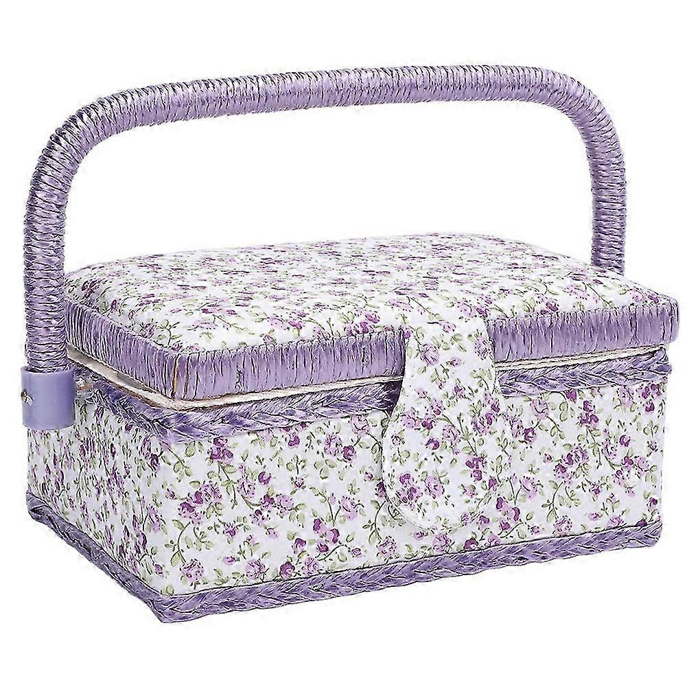 Sewing Tool Storage Basket with Removable Tray, Portable Double Layer Sewing Tool Organizer compatible with Thread, Scissors, Spools