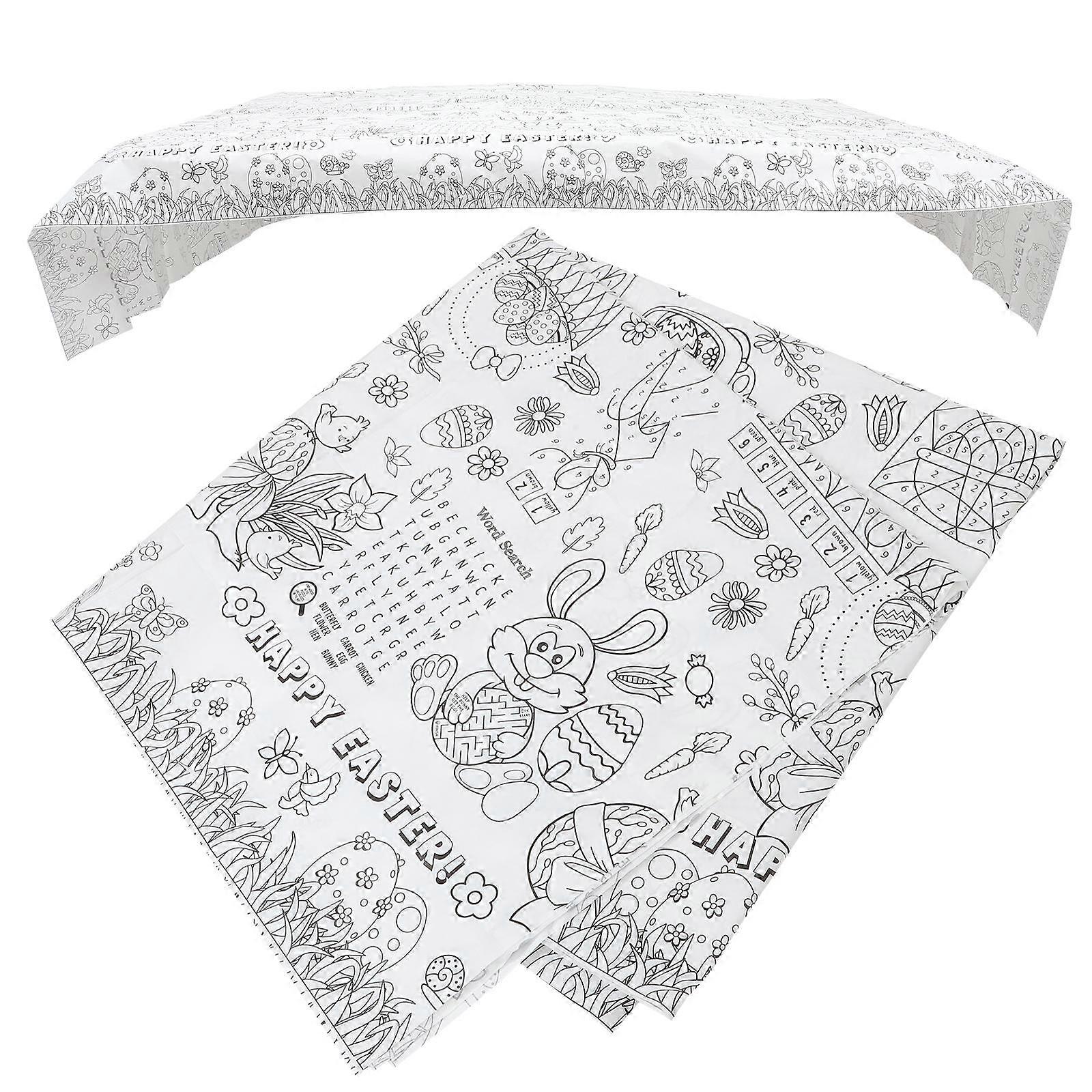 Rabbit Pattern Paper Tablecloth for Easter Party 4Pcs White Color