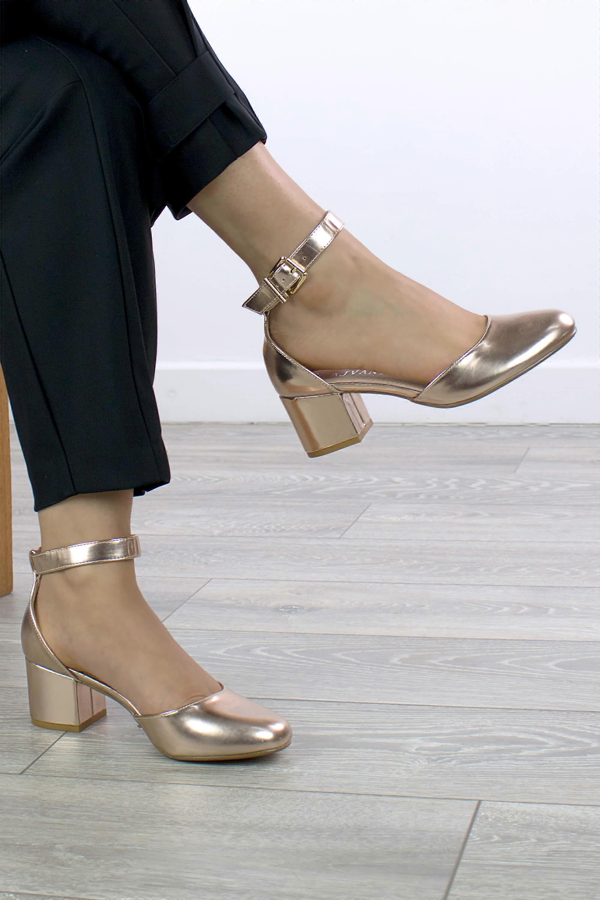 Mid Block Heel Ankle Strap 2 Part Heels