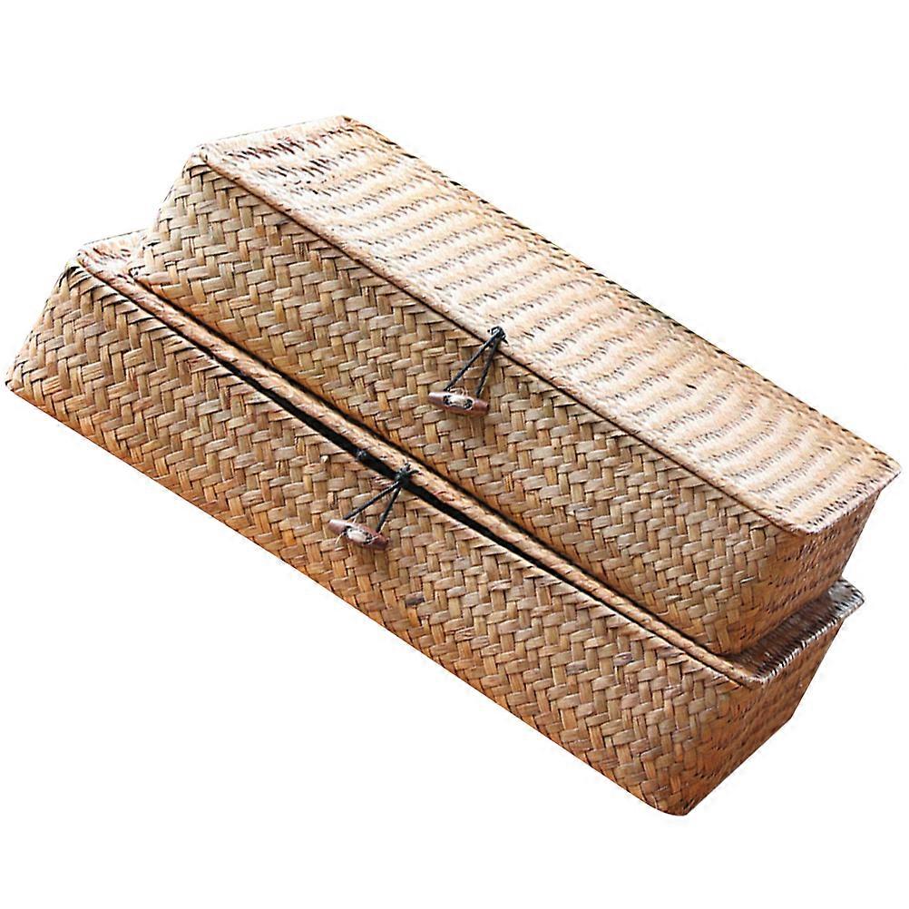 Khaki Straw Storage Baskets for Multi Use 2Pcs Woven Baskets