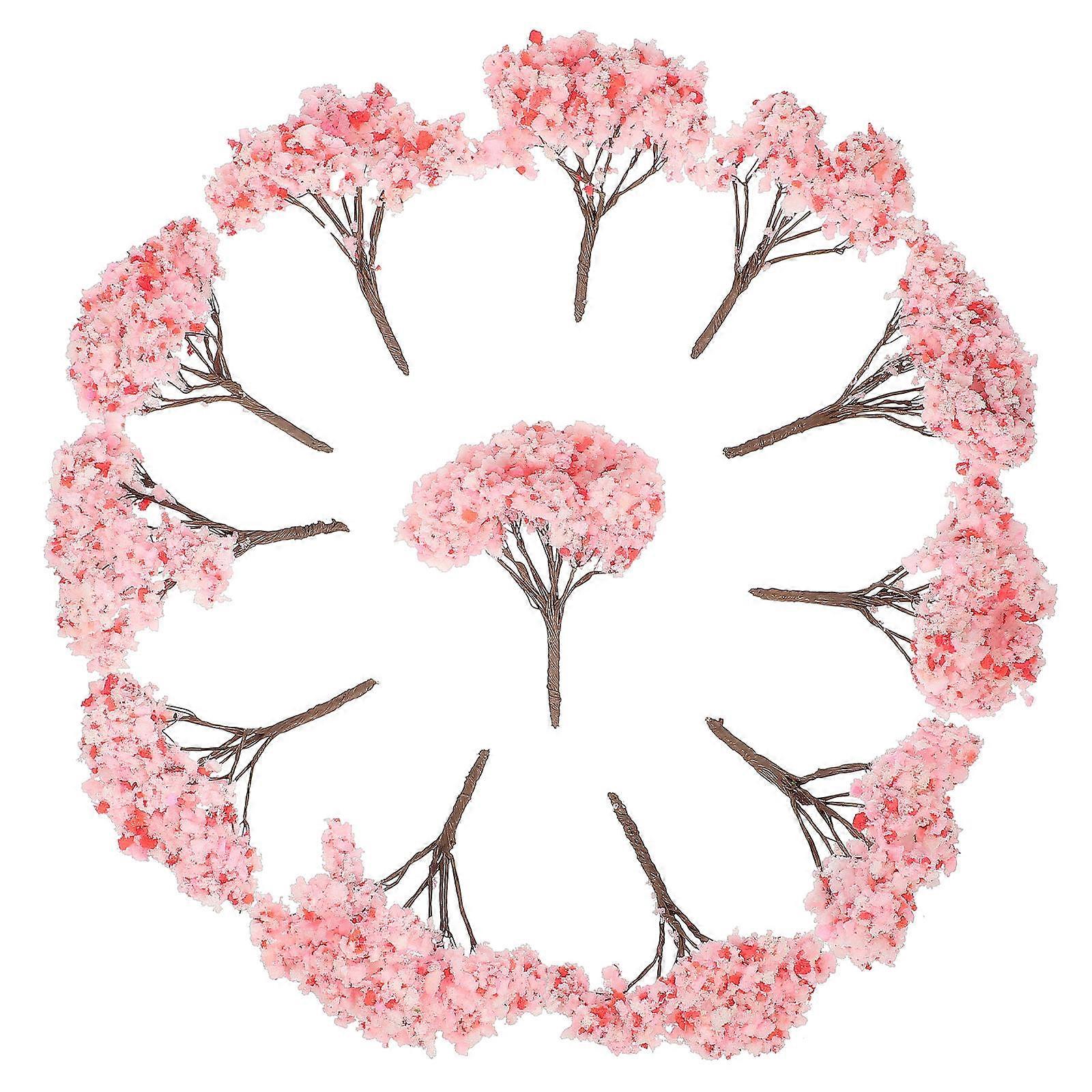 Micro Landscape Cherry Tree Model for Decor Use 12Pcs Pink ABS Trees