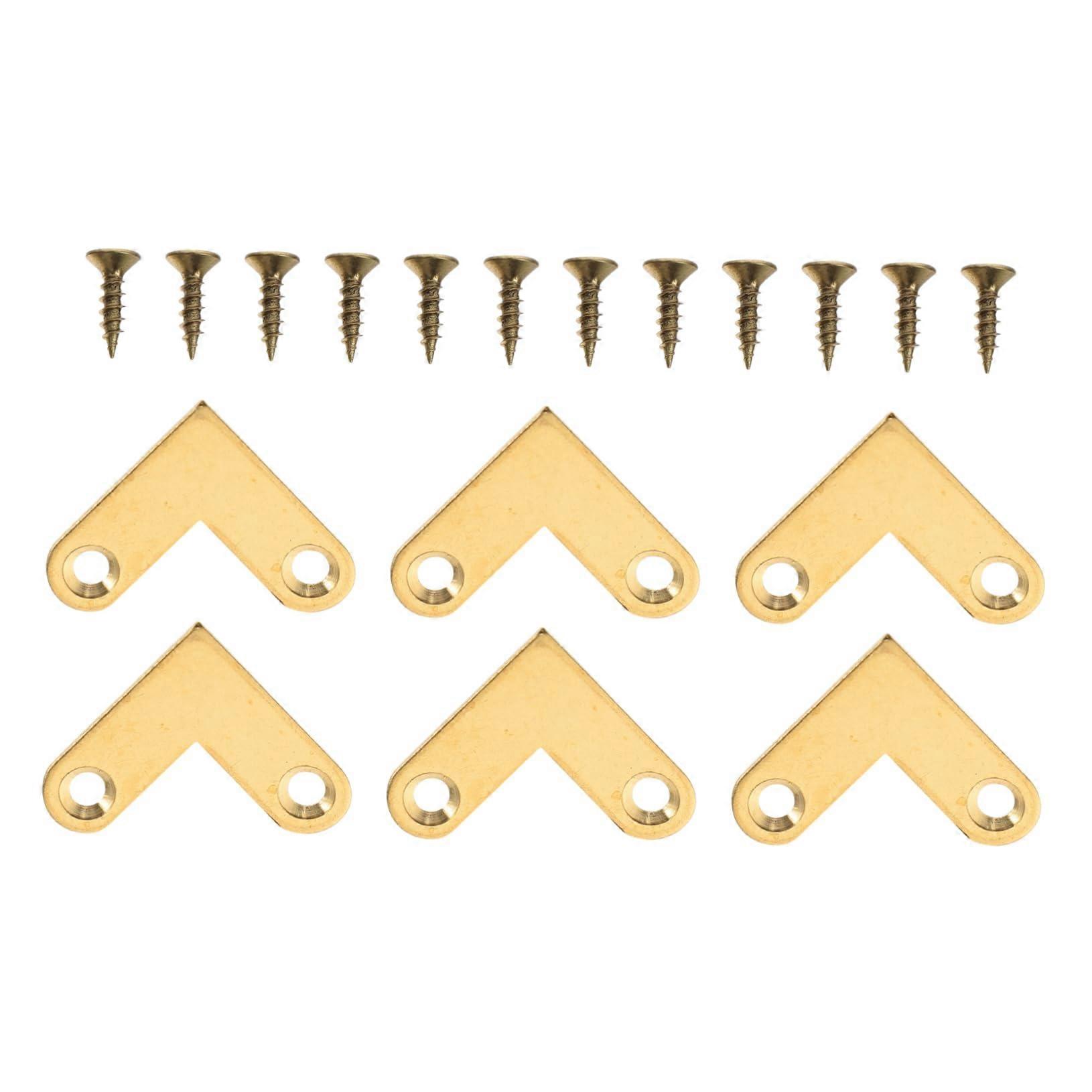 6Pcs Solid Brass Flat Corner Brackets for Furniture and Photo Frames, Durable Right Angle Support