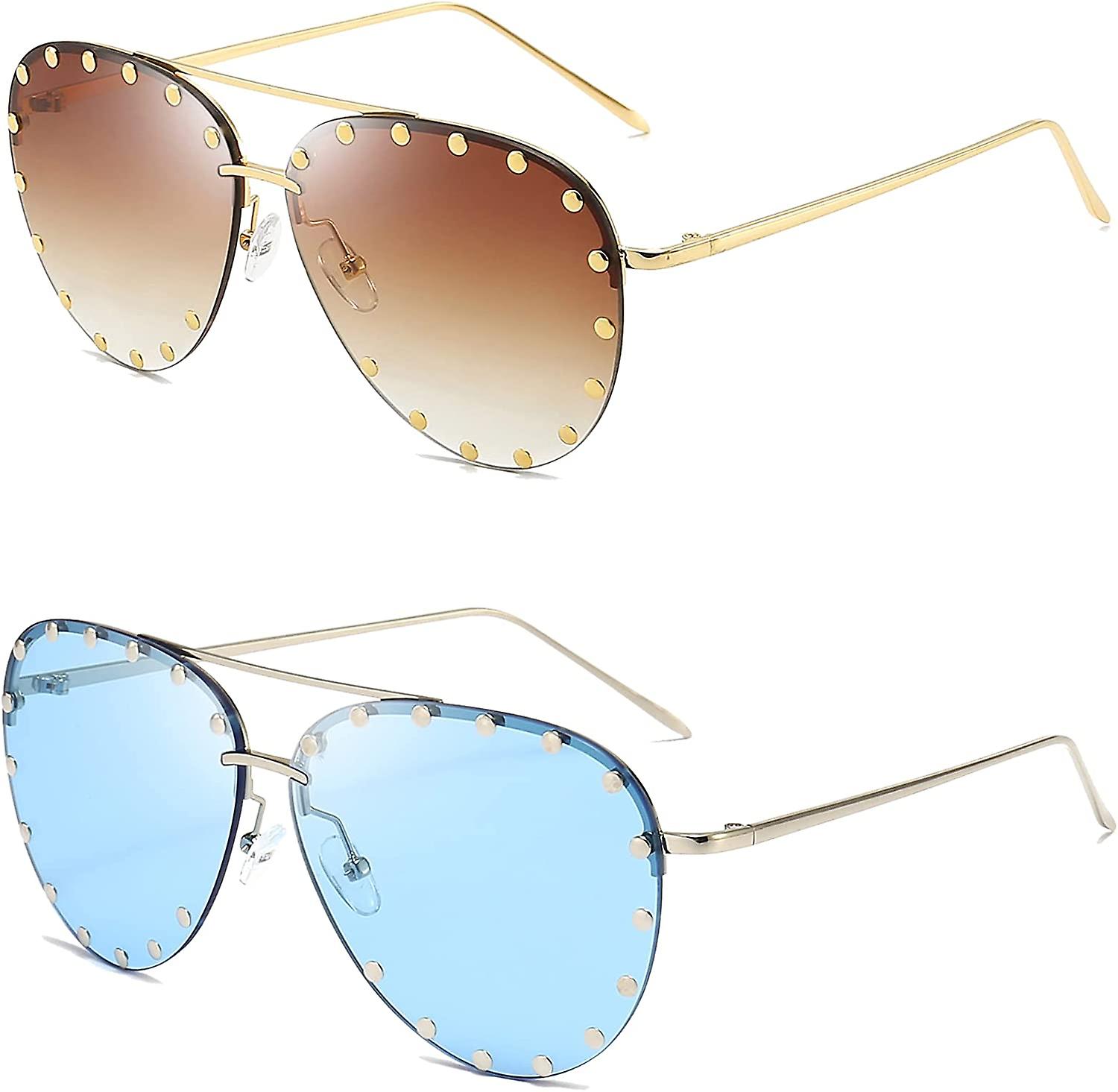 Women\'s Fashion Studded Aviator Sunglasses Metal Frame UV 400 Dollger Studded Sunglasses for Women Fashion Studded Aviator  main image 2