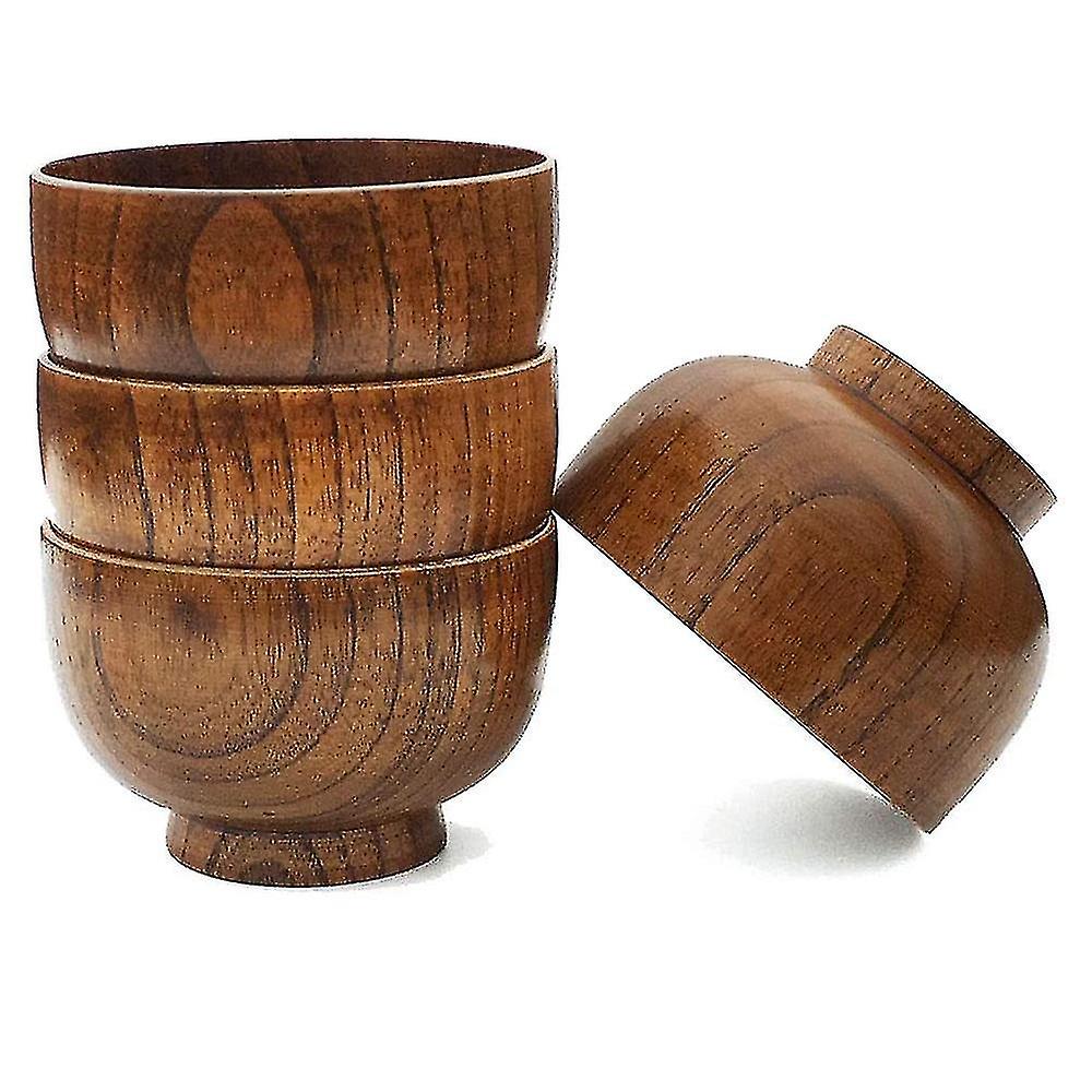 4 stk træskåle Servering af service til ris, suppe, dip, træskål