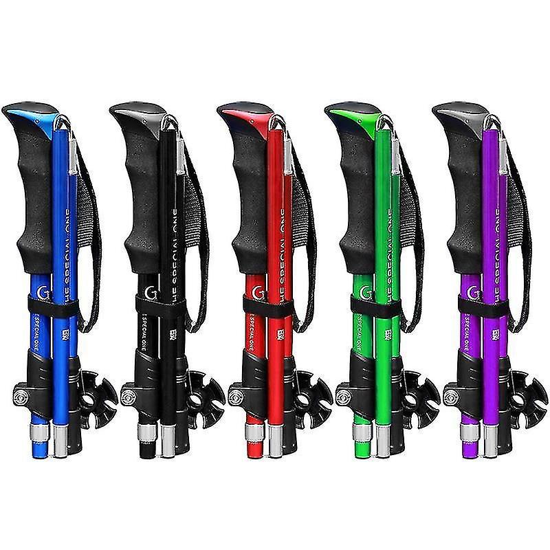 T Handle Short Blue Multi Function Foldable Trekking Pole
