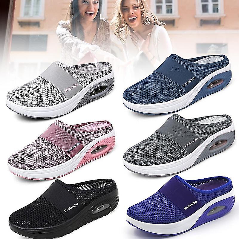 Luftkissen-Slip-on-Wanderschuhe Orthopädisches Diabetiker-Netz Flatform Keil Slider-r