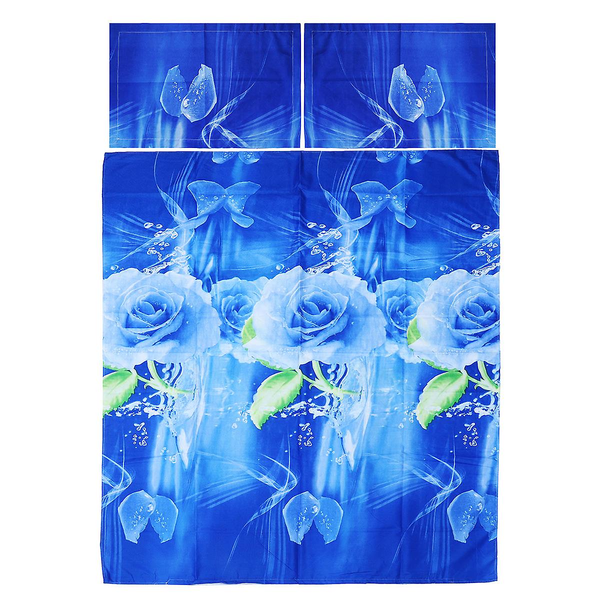 3Pcs 200x230cm 3d Blue Rose Bedding Set - Queen Size Quilt Cover & Pillowcases