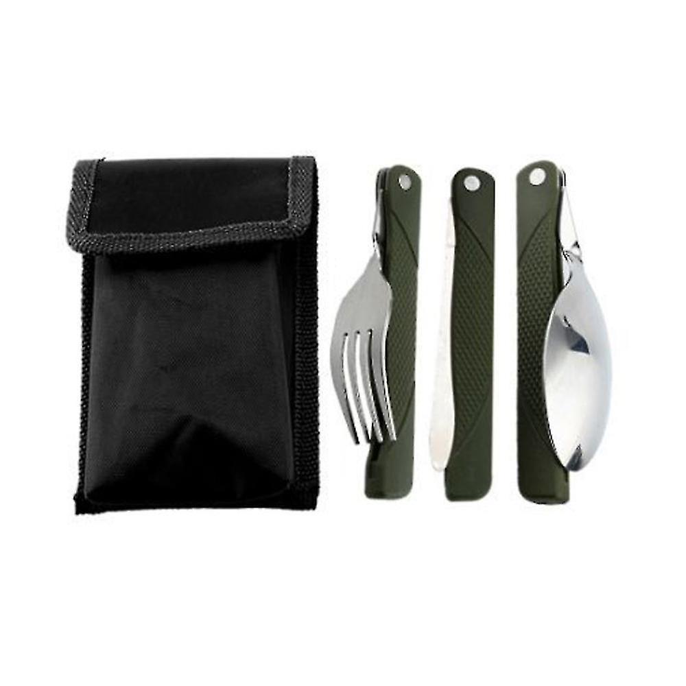 3pcs Foldable Stainless Steel Fork Knife Spoon Cutlery Set Camping Tableware