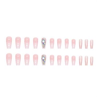 Full Cover Ballet False Nails Medium Gel Nail Kit Gradient Pink Stick On Nails For Diy At-home Manicure Kit