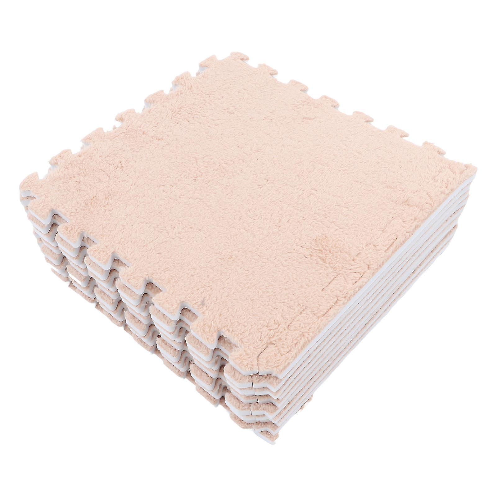 10pcs Plush Foam Floor Mat Soft Thick Split Joint Interlocking Plush Foam Rug for Room Floor Light Tan 