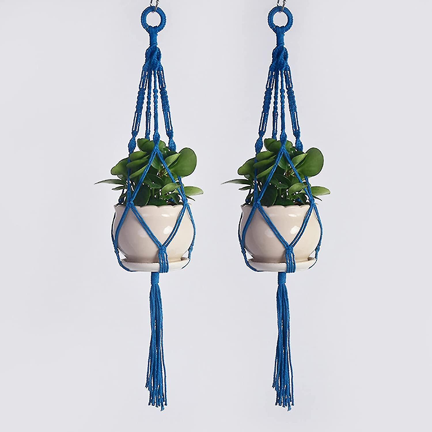 Set Of 2 Macrame Plant Hangers, Handmade Cotton Rope Hanging Planters, Flower Pot Holder, Indoor Pla