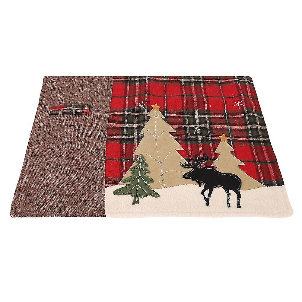 Christmas Theme Plaid Tree Elk Pattern Heat Insulation Fork Placemat Table Mat Decoration
