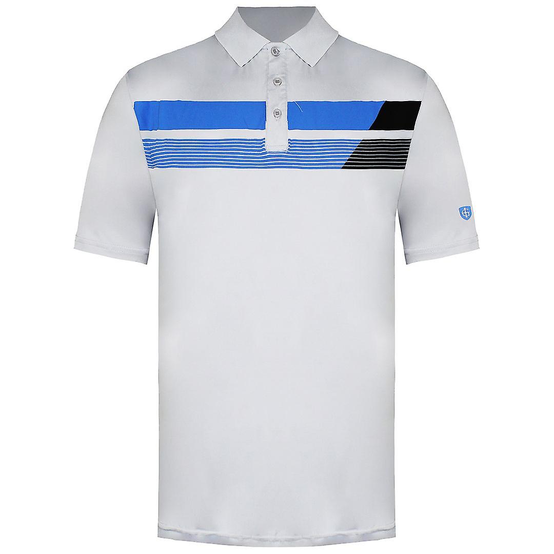 Island Green Short Sleeve Men Grey Marl Asymetric Print Golf Polo Shirt IGTS2038