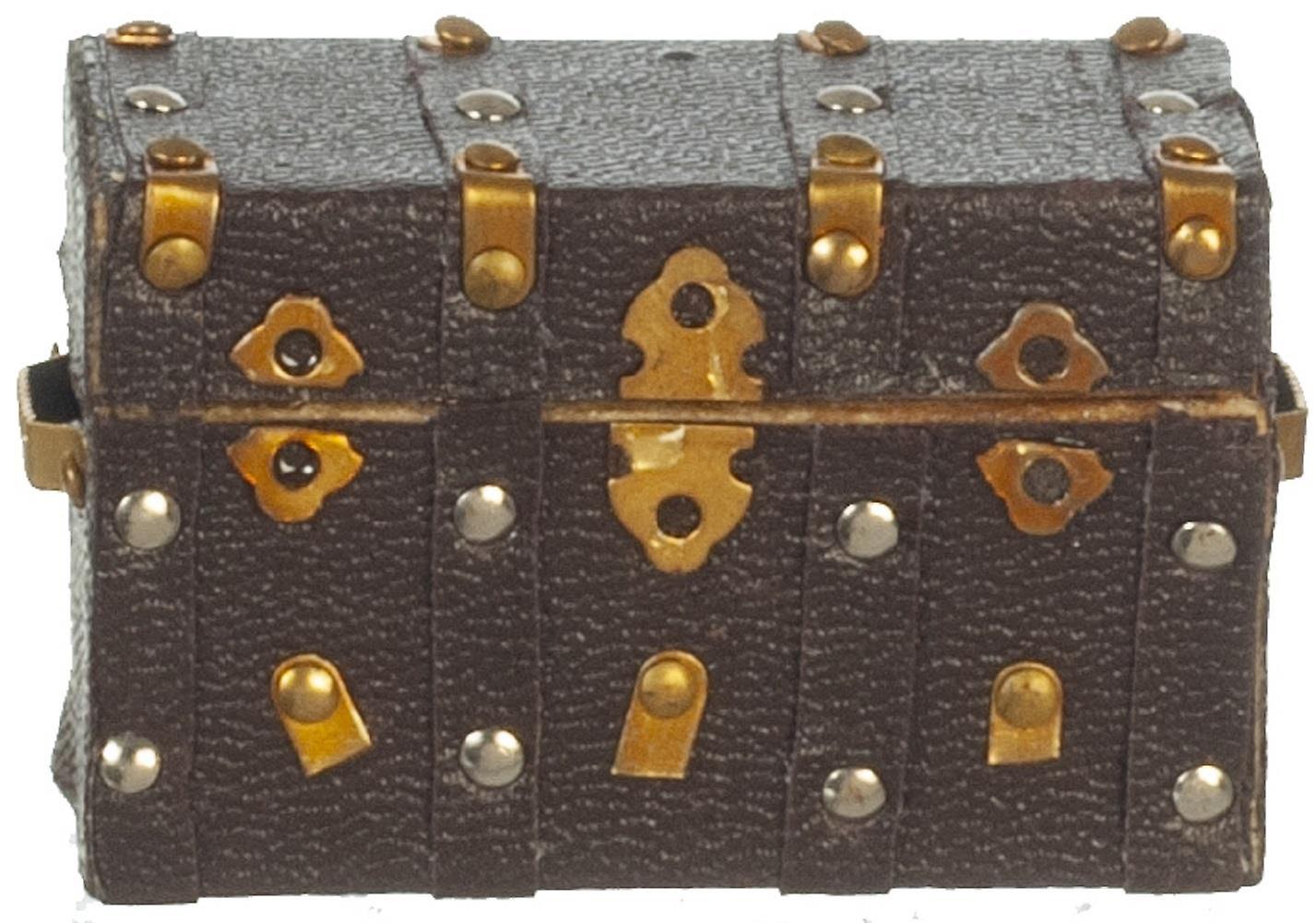 Dockhus Svart Läder Steamer Attic Trunk Ottoman Bröst Miniatyr 1:12 Skala