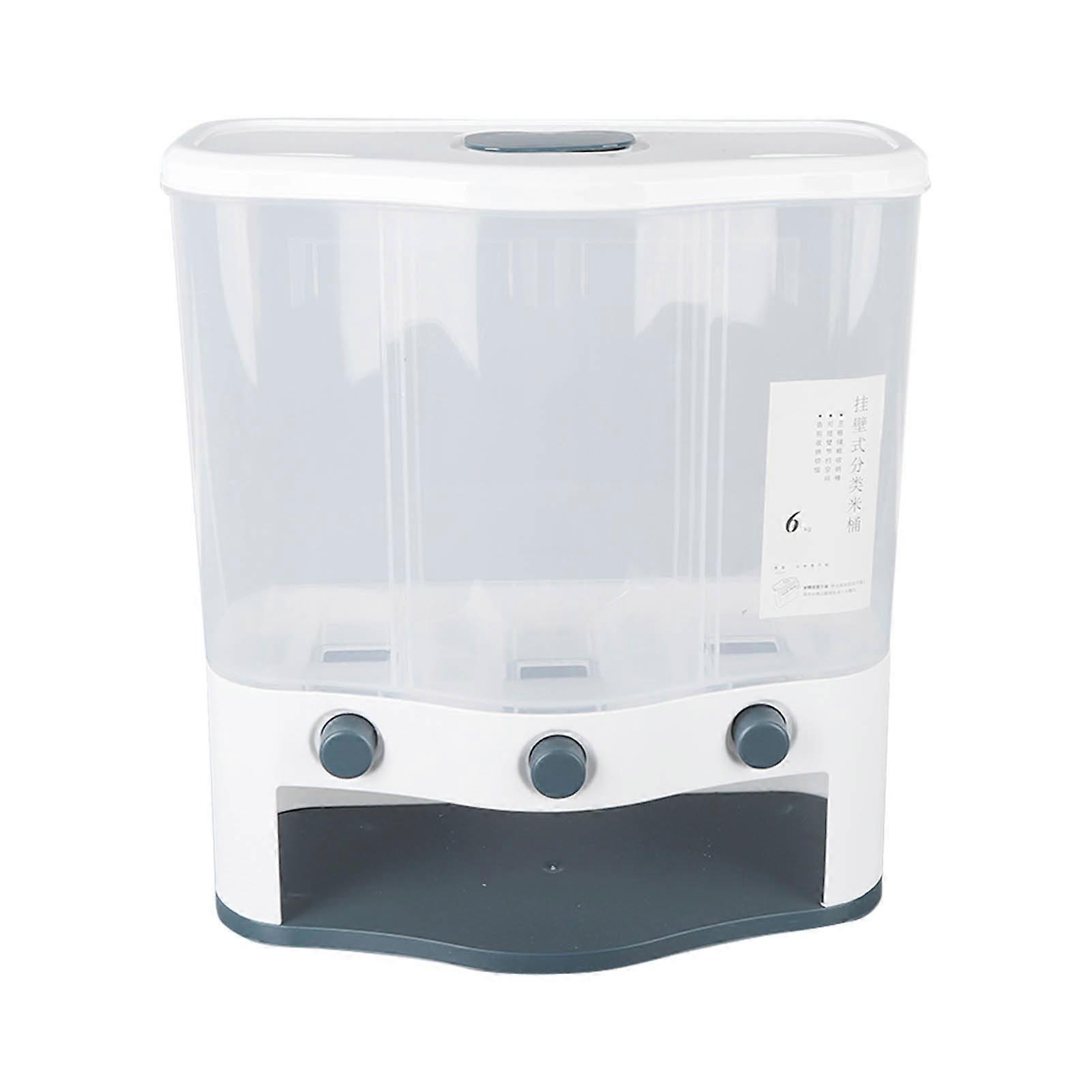 Grain Dispenser Box 3 Grid Grain Dispenser Box 6L Large Capacity Transparent Window Rice and Grain Storage Container with Lid for Dry Food(Green)