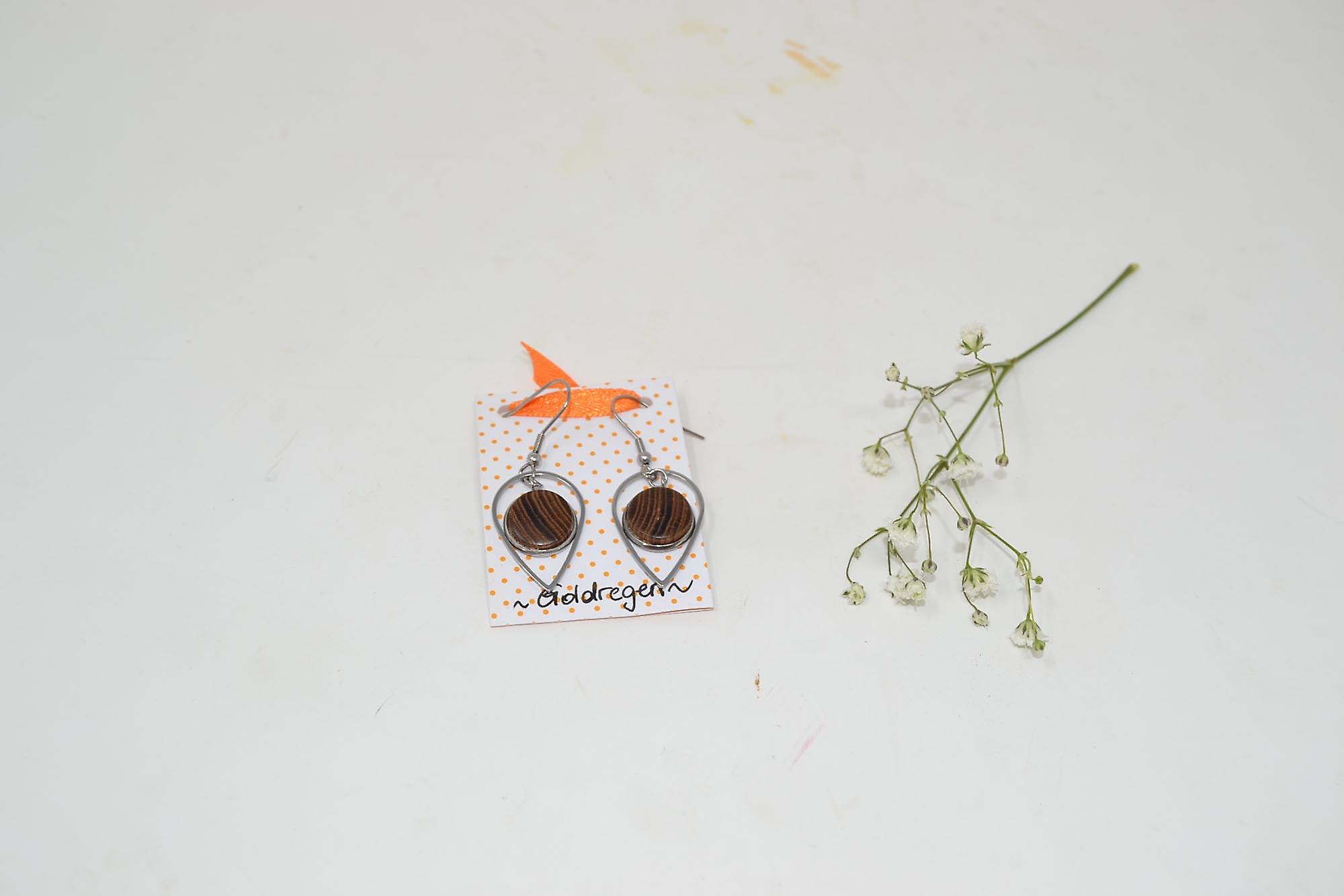 Drewniane kolczyki kalip 1,5 cm ręcznie robione unikatowe