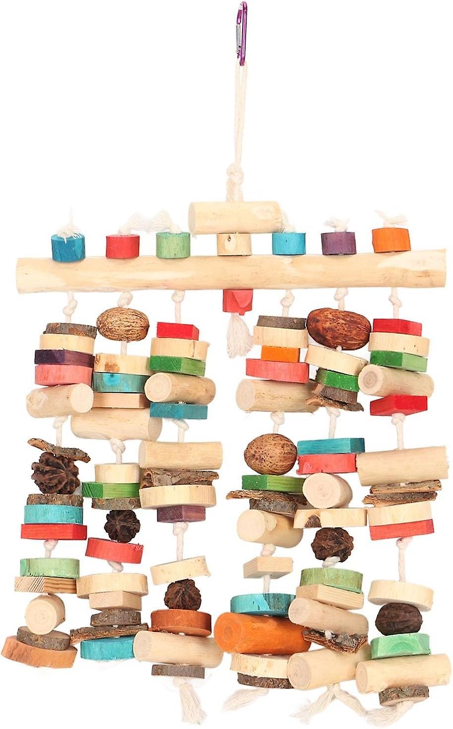 Colorful Fun Bird Chewing Toys with Logs Nuts Bark Cotton Rope for InteractiveToy, Relieve Boredom,
