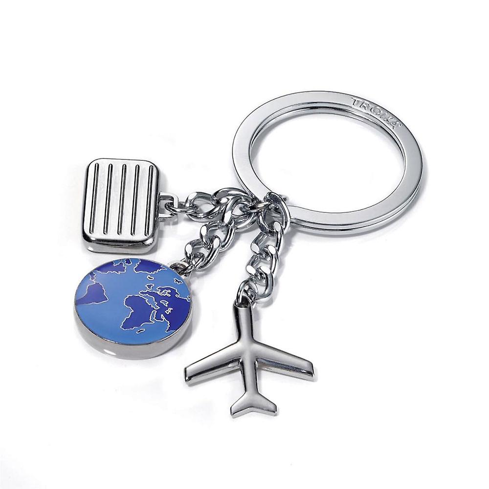 Troika Quality Portable 3-Charm Lucky Keyring with Plane, Suitcase and Globe