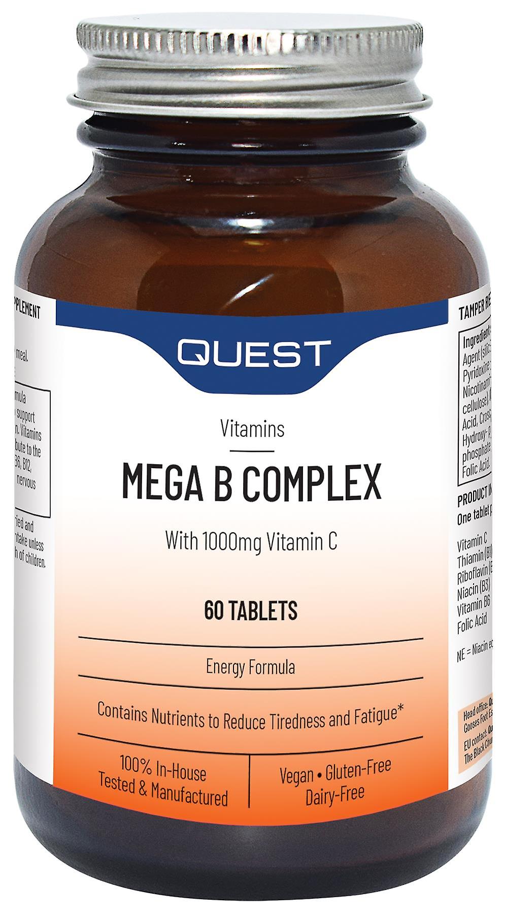 Quest Mega B Complex - B Vitamins + Vitamin C - 60 Tablets